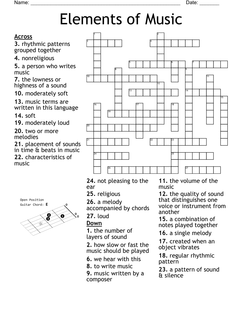 Elements Of Music Crossword WordMint