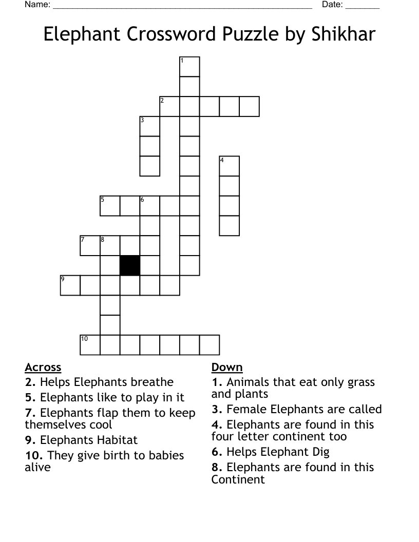 Elephant Crossword Puzzle By Shikhar WordMint