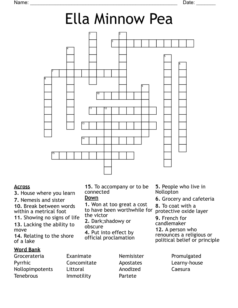 Ella Minnow Pea Crossword WordMint