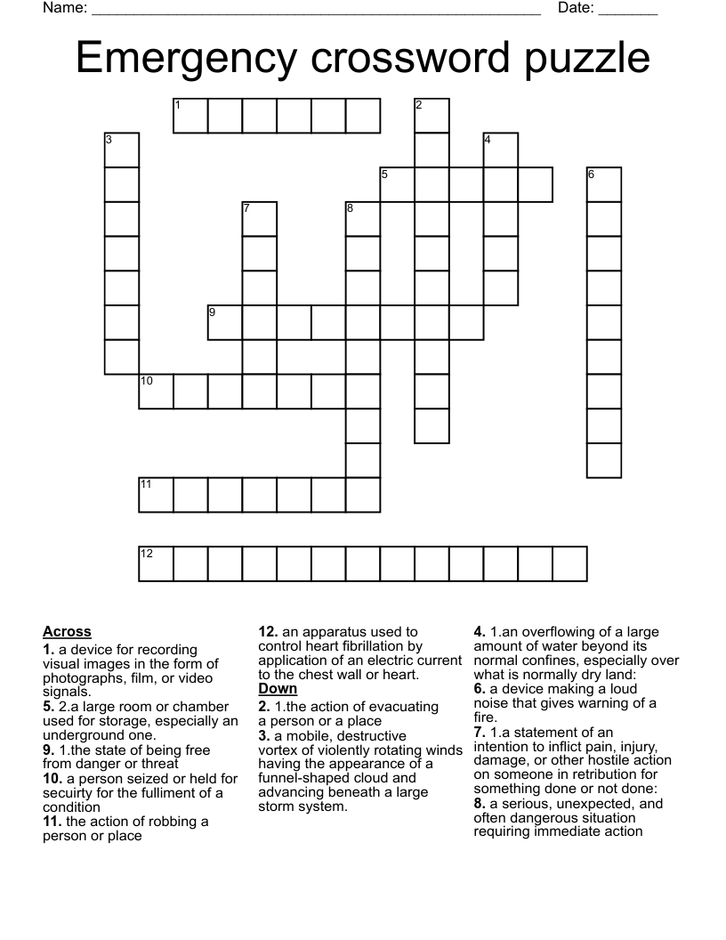 Emergency Crossword Puzzle WordMint