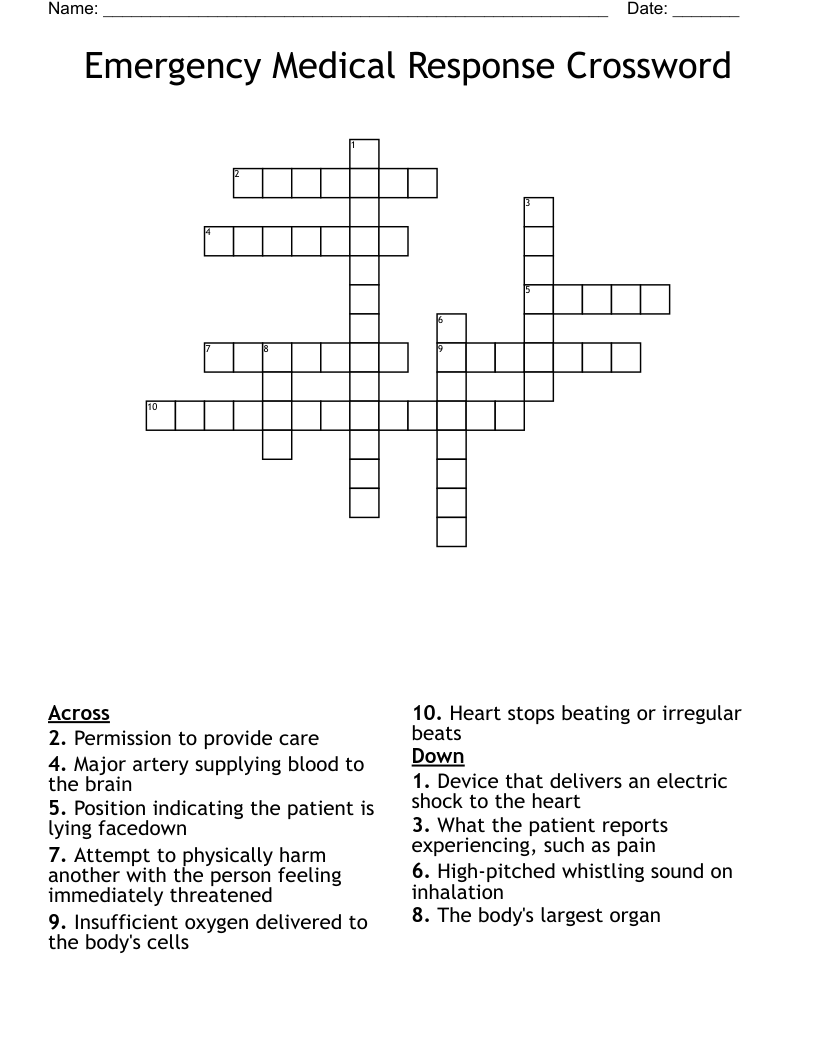 Emergency Medical Response Crossword WordMint