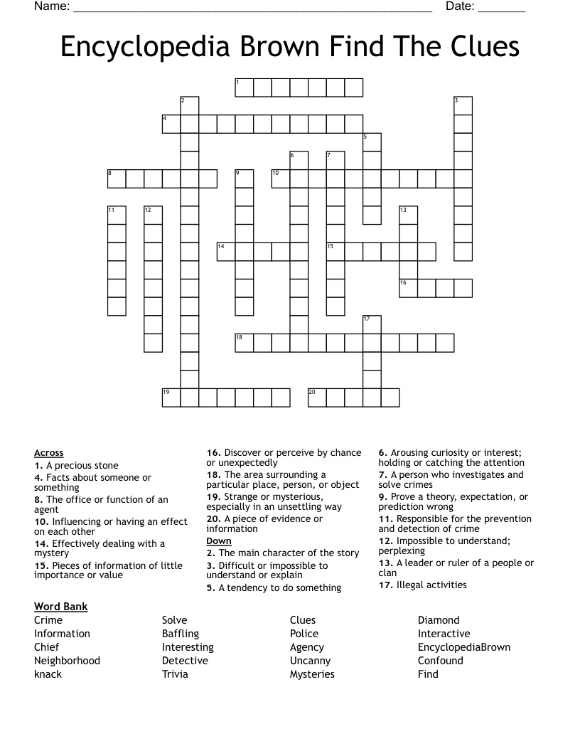 Encyclopedia Brown Find The Clues Crossword WordMint