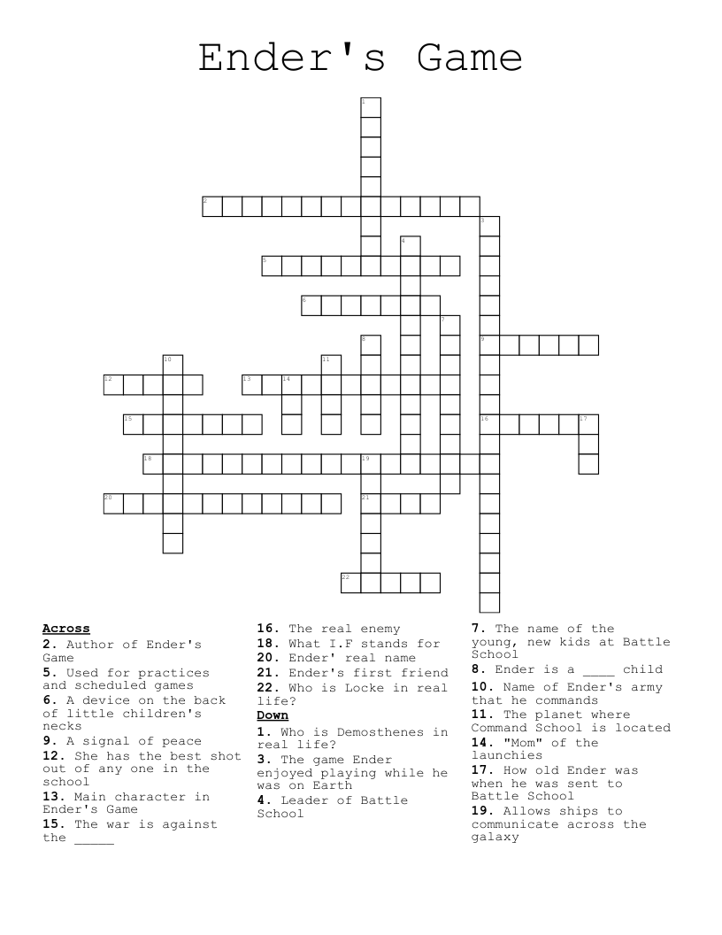 Ender s Game Crossword Puzzle WordMint