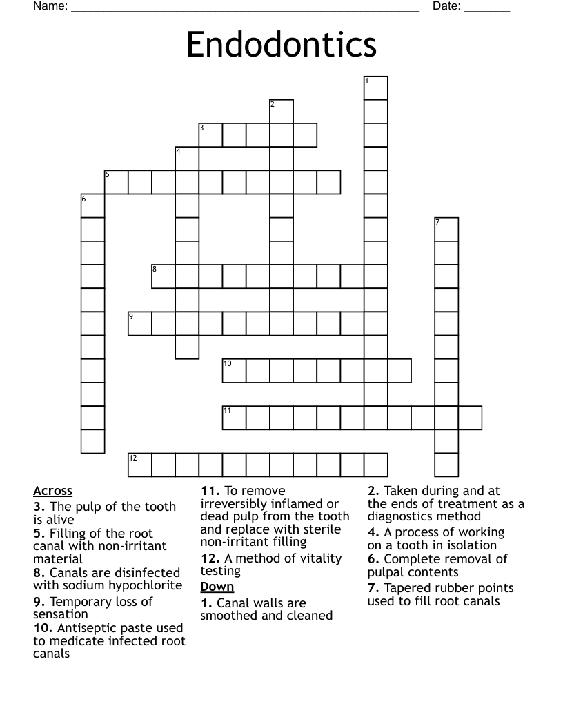Endodontics Crossword WordMint