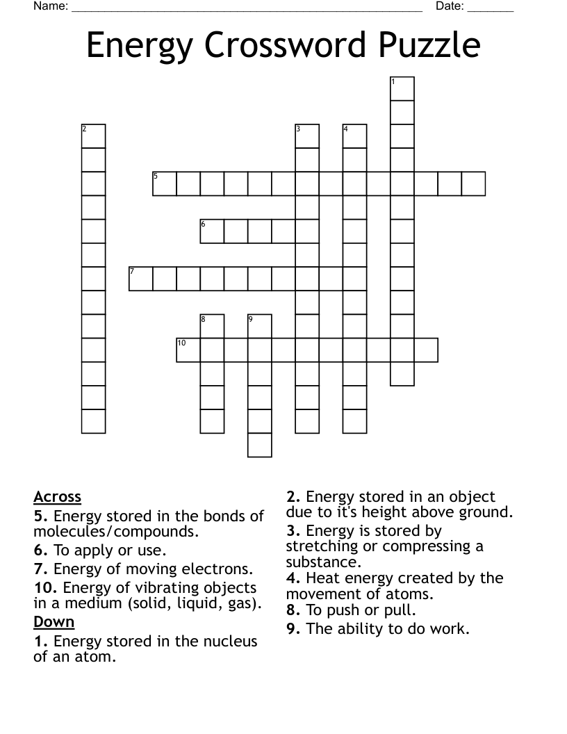 Energy Crossword Puzzle WordMint