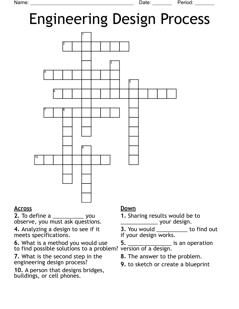 Engineering Design Process Crossword WordMint