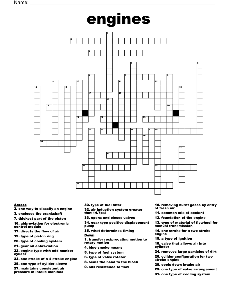 Engines Crossword WordMint Engines Crossword WordMint
