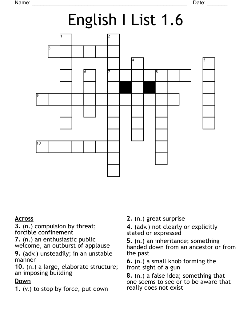 English I List 1 6 Crossword WordMint