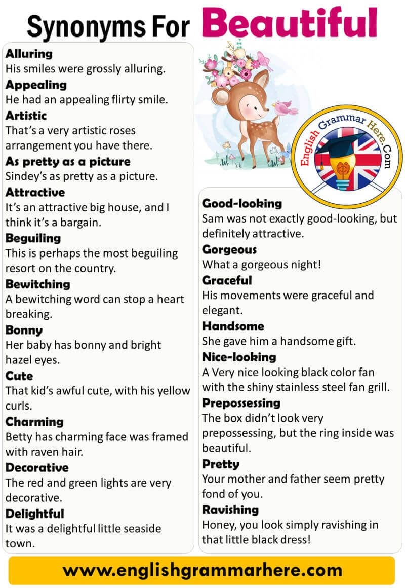 English Synonyms Beautiful Definition And Examples Another Words For Beautiful English Grammar Here