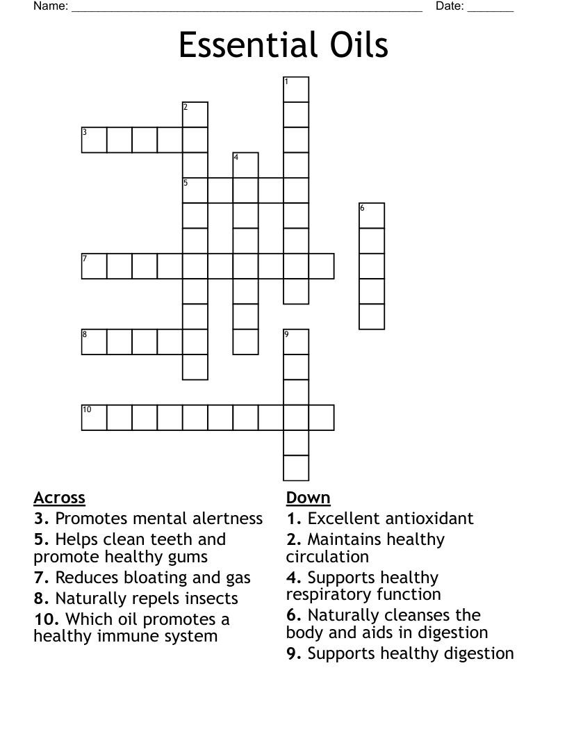 Essential Oils Crossword WordMint