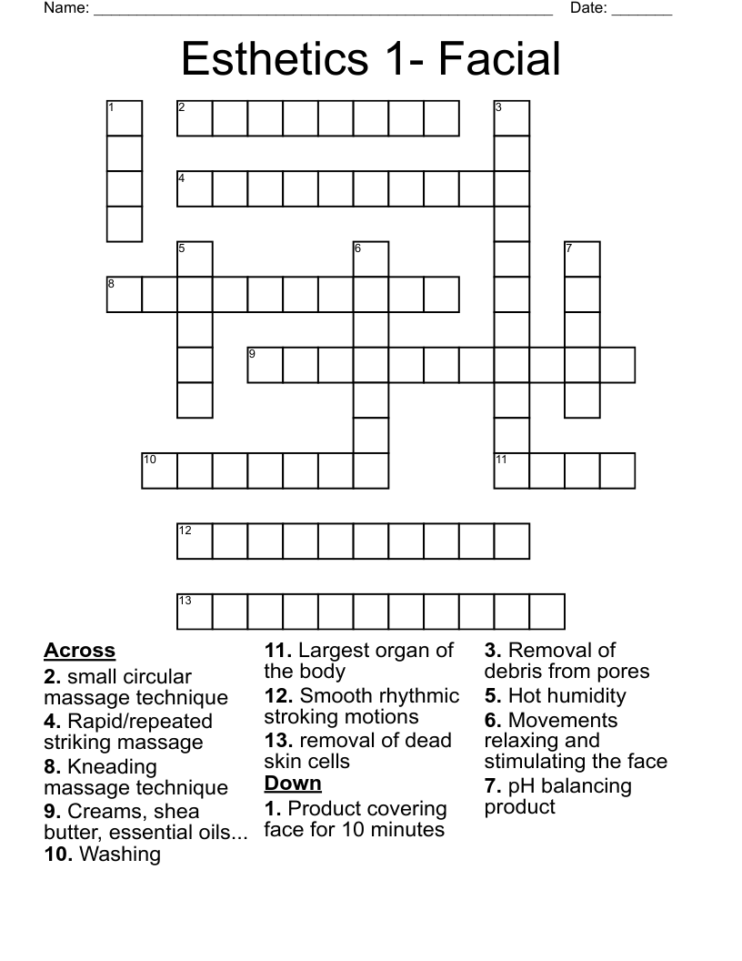Esthetics 1 Facial Crossword WordMint