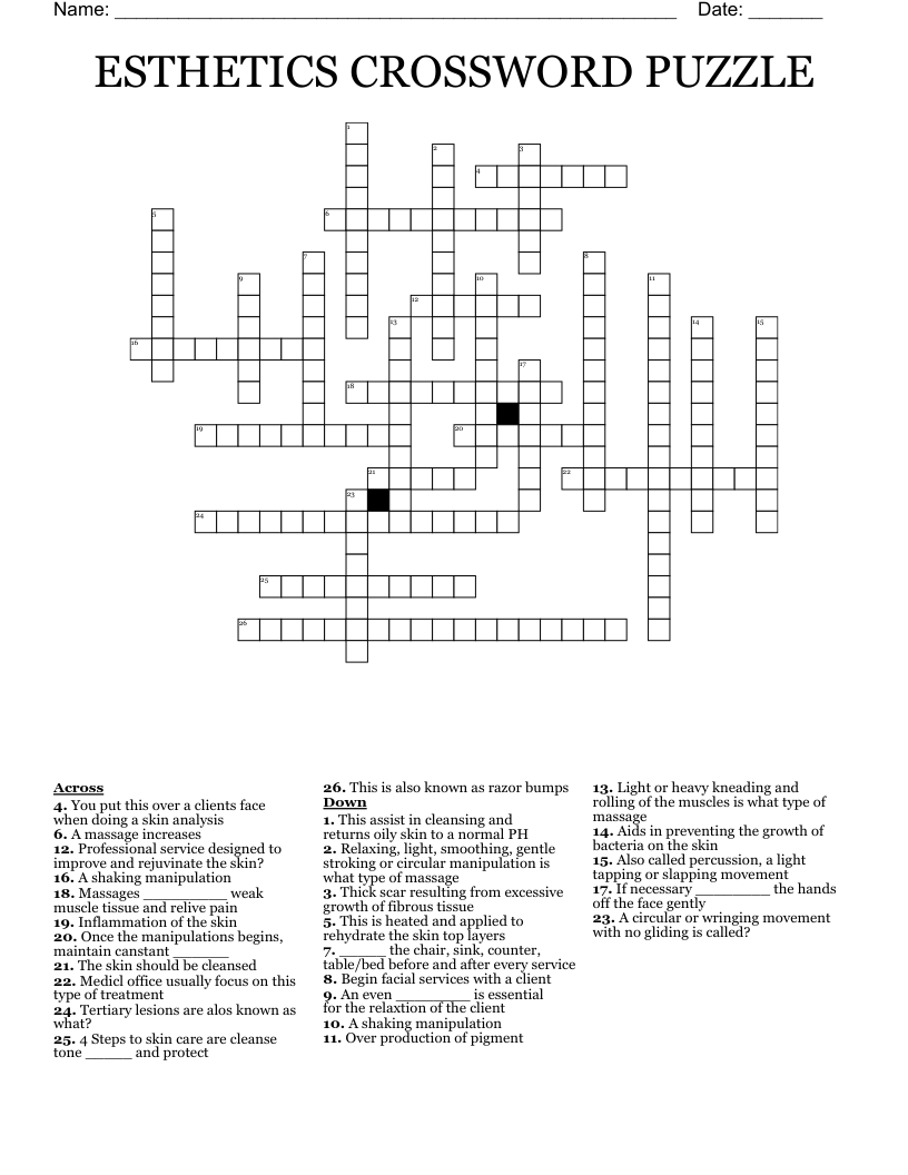 ESTHETICS CROSSWORD PUZZLE WordMint