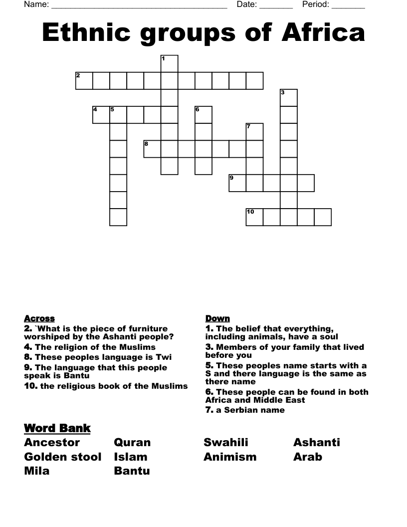 Ethnic Groups Of Africa Crossword WordMint Ethnic Groups Of Africa Crossword WordMint