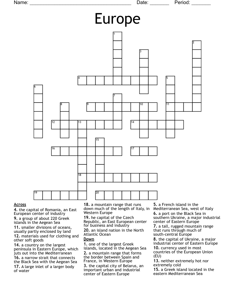 Europe Crossword WordMint Europe Crossword WordMint