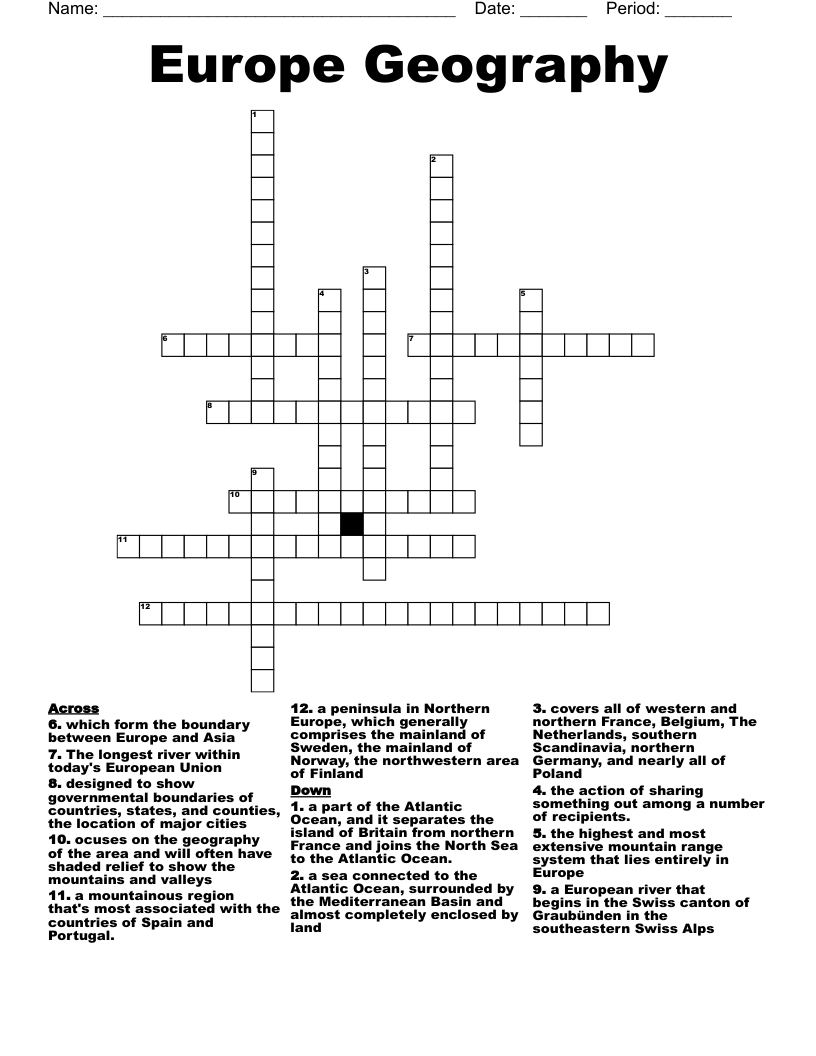Europe Geography Crossword WordMint