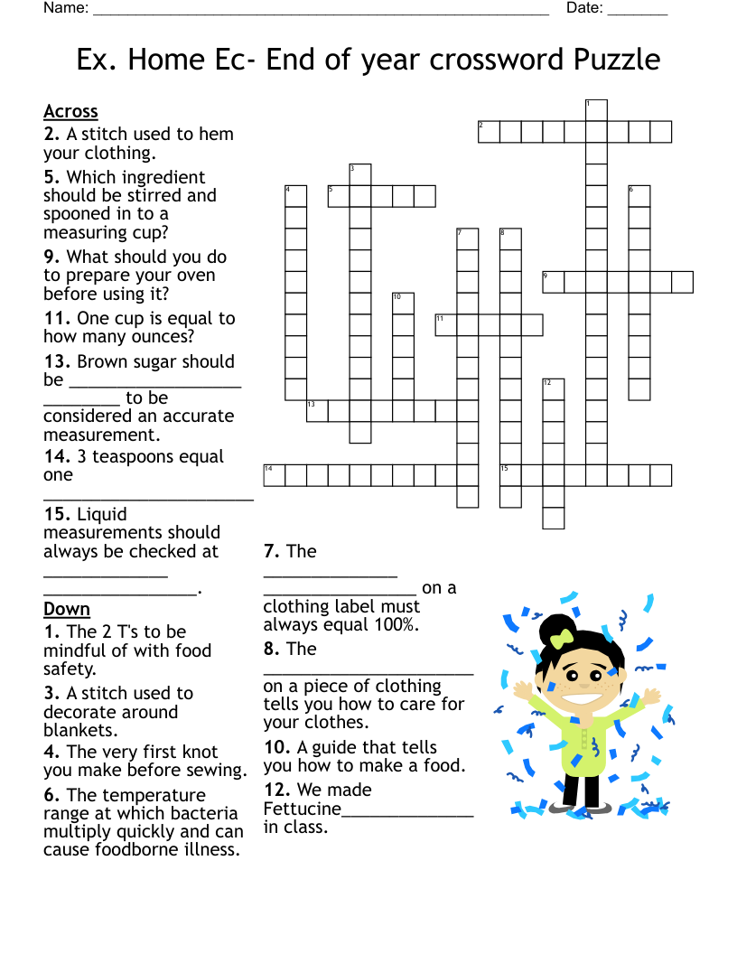 Ex Home Ec End Of Year Crossword Puzzle WordMint