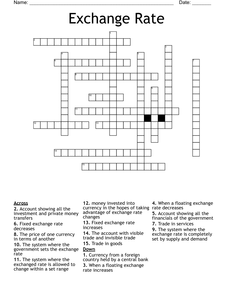 Exchange Rate Crossword WordMint Exchange Rate Crossword WordMint