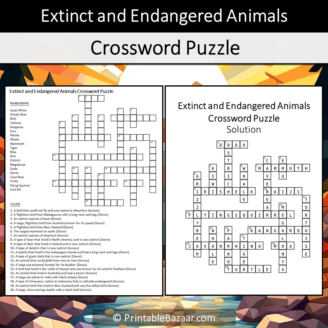 Extinct And Endangered Animals Crossword Puzzle Worksheet Activity Pri PrintableBazaar Extinct And Endangered Animals Crossword Puzzle Worksheet Activity Pri PrintableBazaar