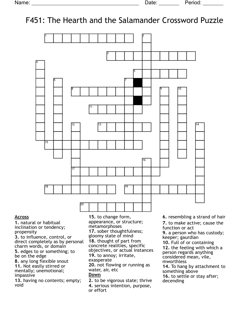 F451 The Hearth And The Salamander Crossword Puzzle WordMint F451 The Hearth And The Salamander Crossword Puzzle WordMint