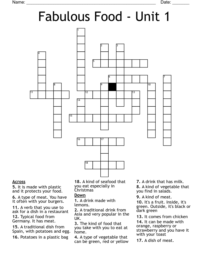 Fabulous Food Unit 1 Crossword WordMint Fabulous Food Unit 1 Crossword WordMint