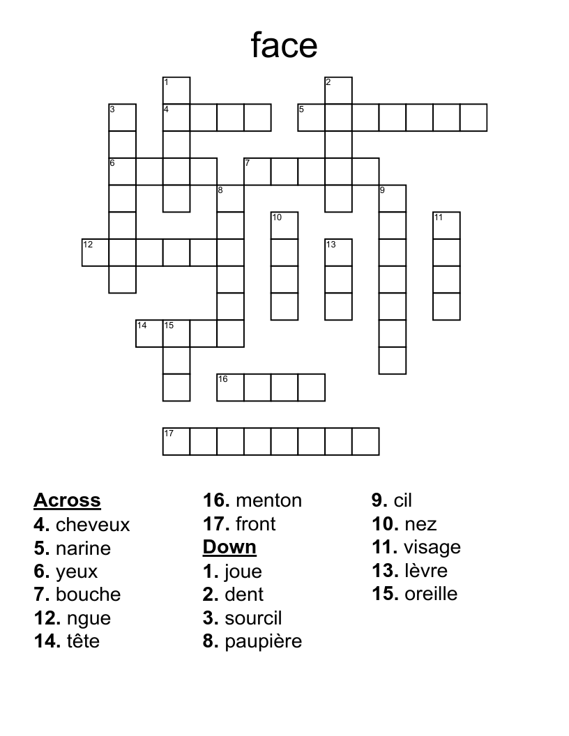 Face Crossword WordMint