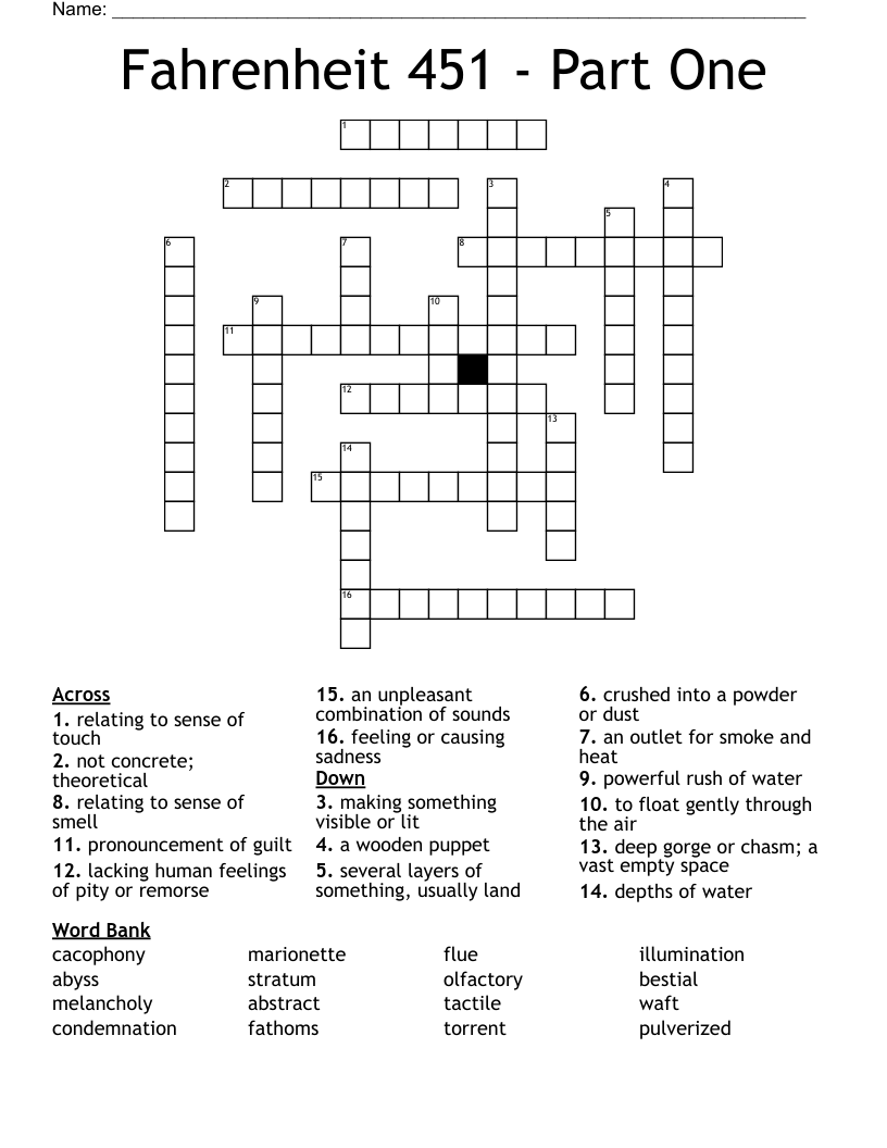 Fahrenheit 451 Part One Crossword WordMint Fahrenheit 451 Part One Crossword WordMint