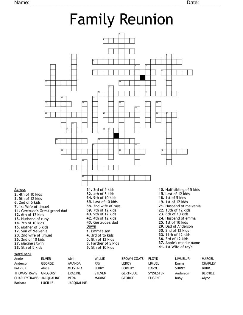 Family Reunion Crossword WordMint