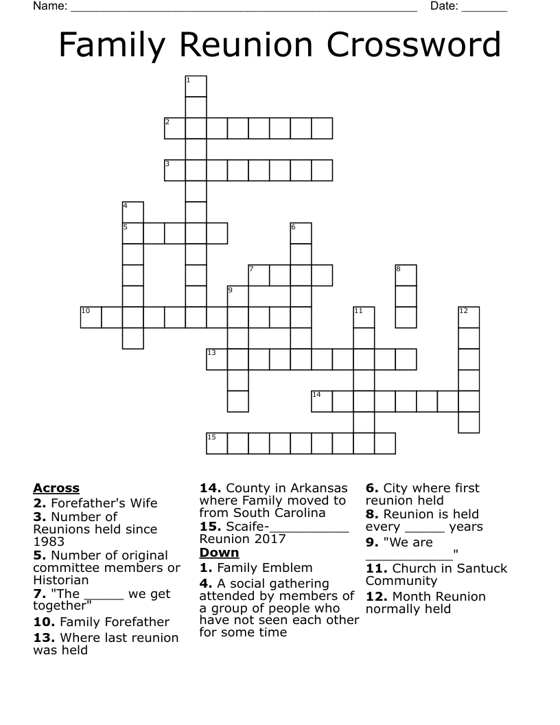 Family Reunion Crossword WordMint
