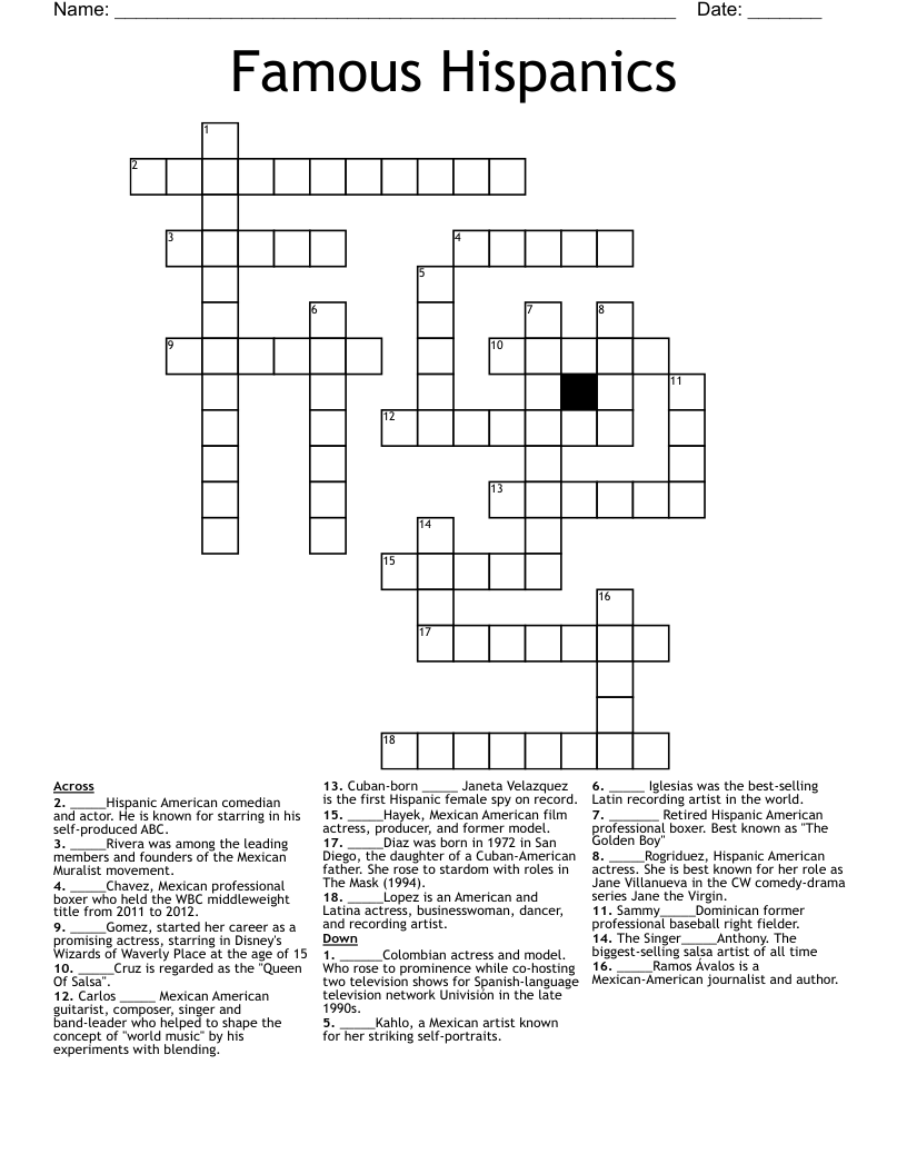 Famous Hispanics Crossword WordMint