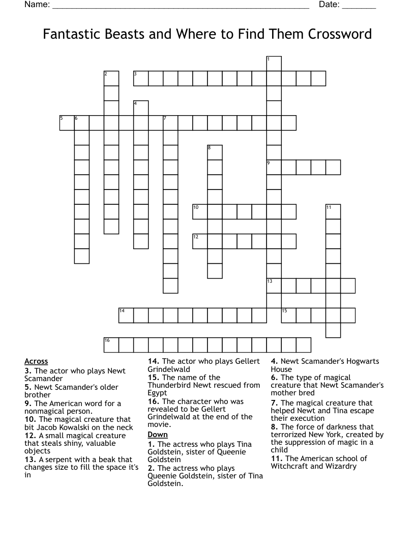 Fantastic Beasts And Where To Find Them Crossword WordMint