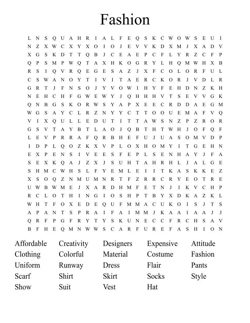 Fashion Word Search WordMint Fashion Word Search WordMint
