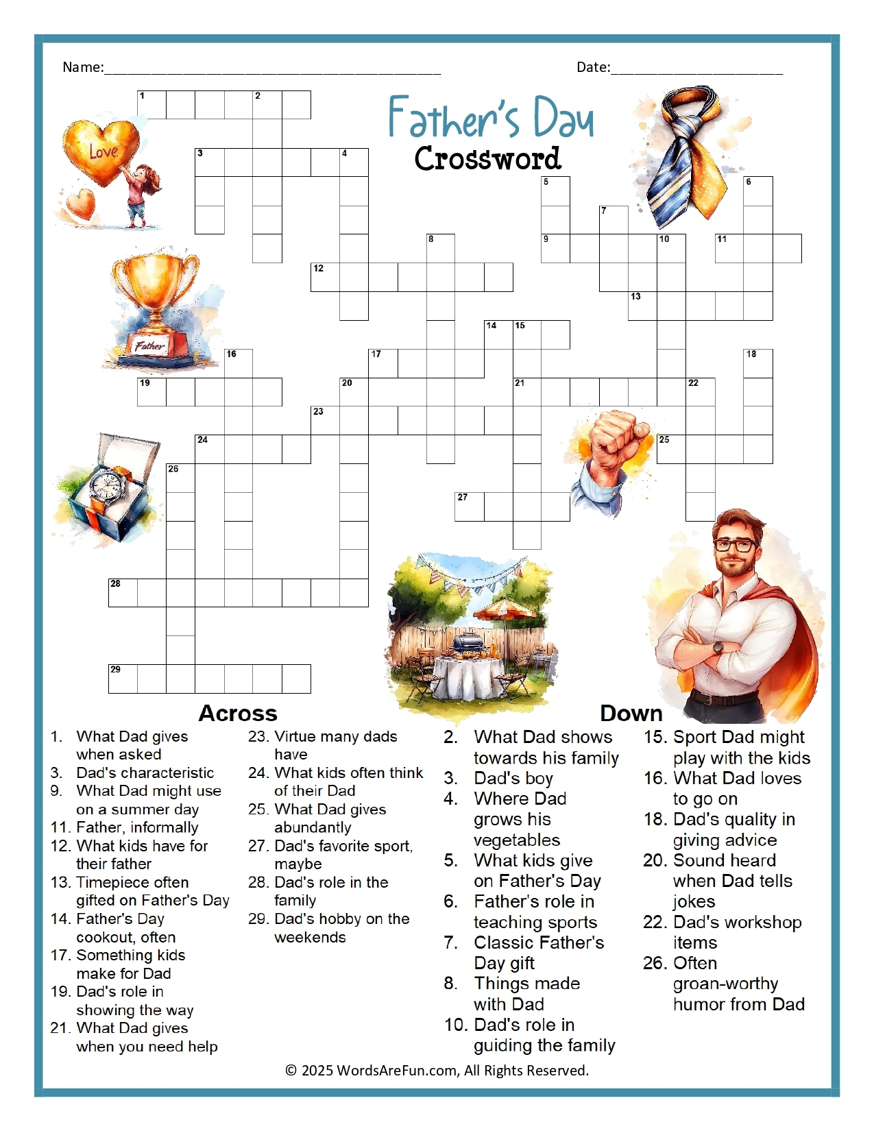 Father s Day Crossword Father s Day Crossword