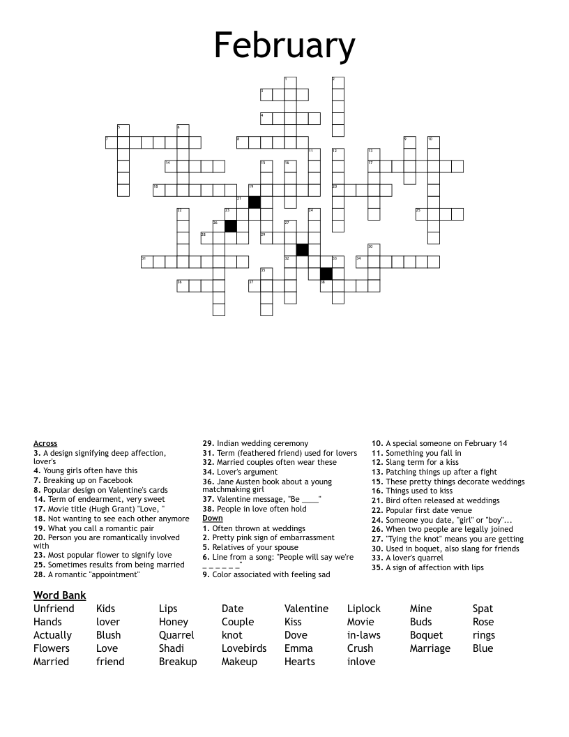 February Crossword WordMint February Crossword WordMint