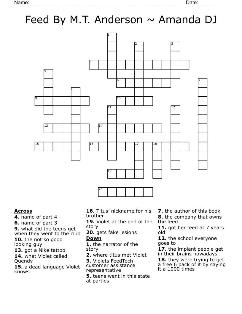 Feed By M T Anderson Amanda DJ Crossword WordMint