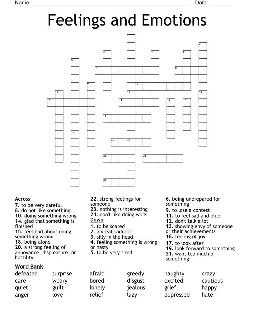 Feelings And Emotions Crossword WordMint Feelings And Emotions Crossword WordMint
