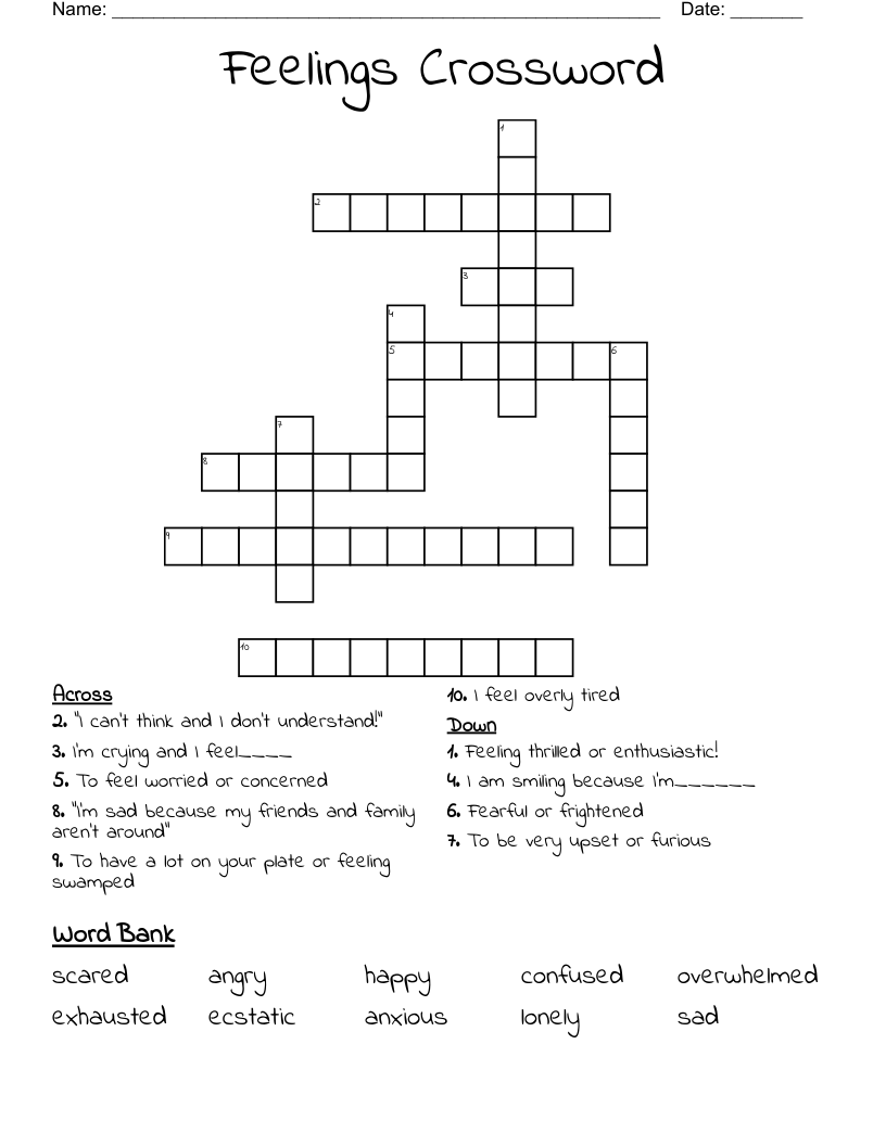 Feelings Crossword WordMint