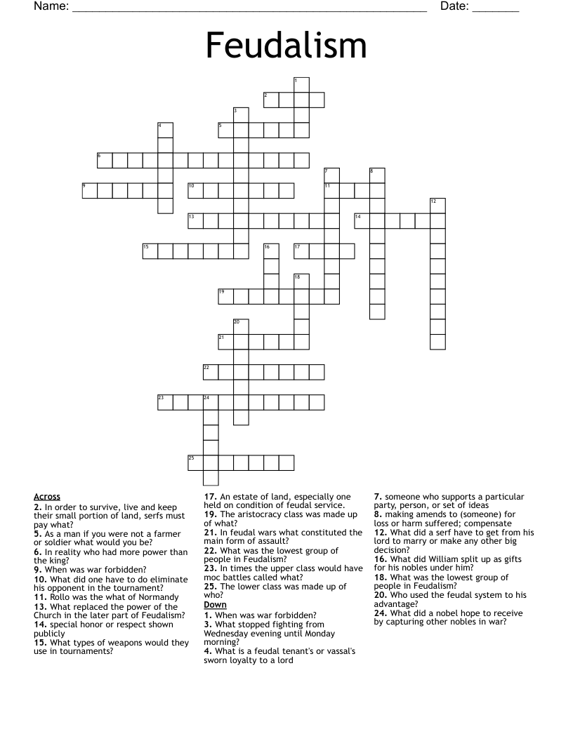 Feudalism Crossword WordMint Feudalism Crossword WordMint