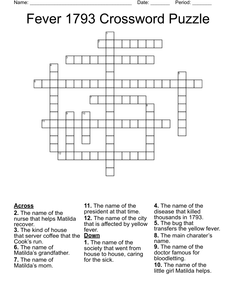 Fever 1793 Crossword Puzzle WordMint Fever 1793 Crossword Puzzle WordMint