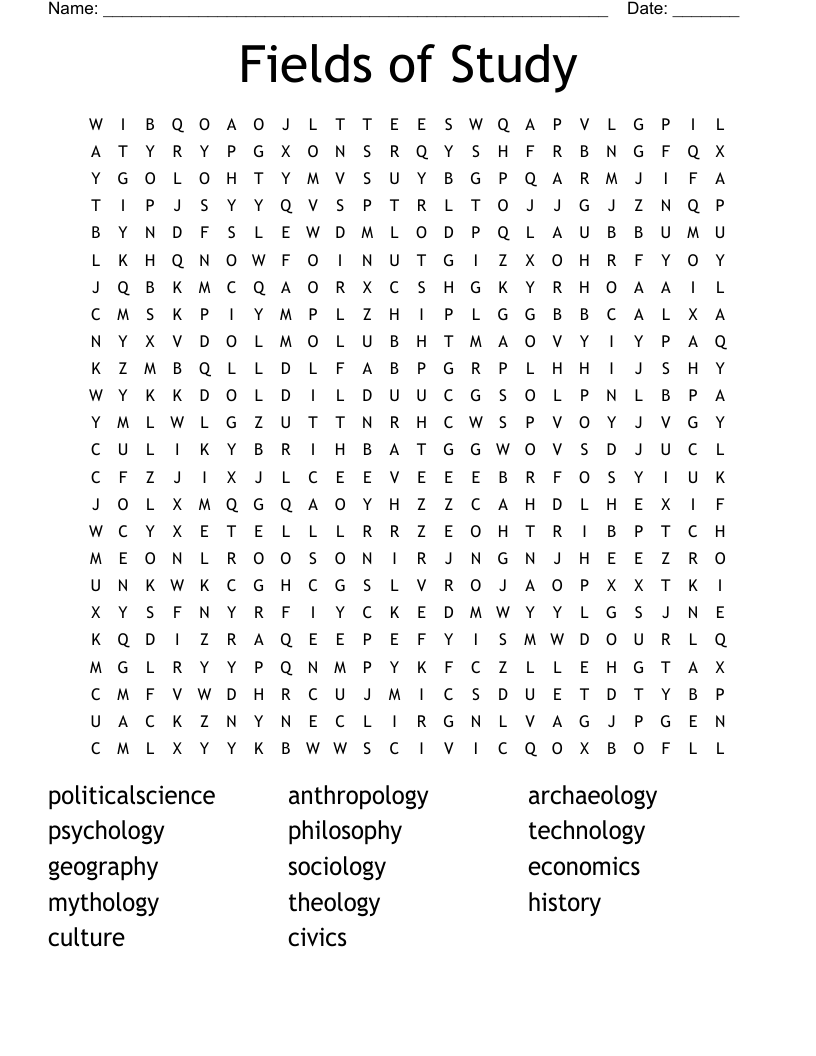 Fields Of Study Word Search WordMint