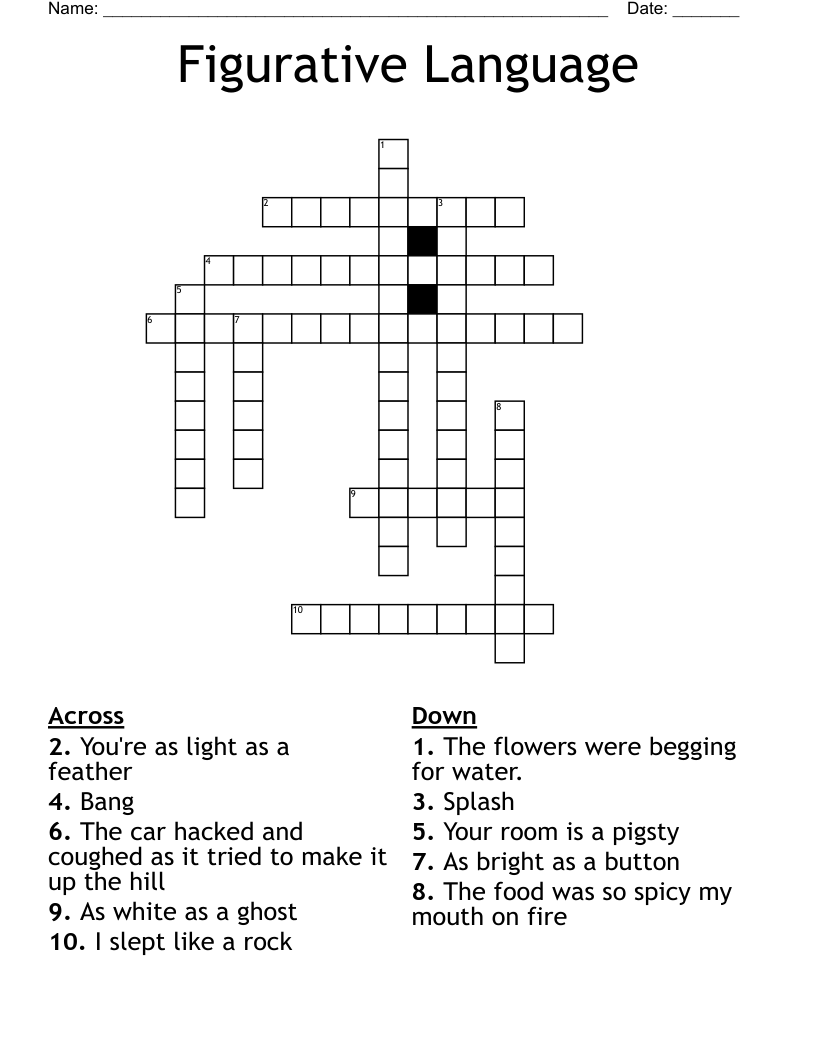 Figurative Language Crossword WordMint Figurative Language Crossword WordMint