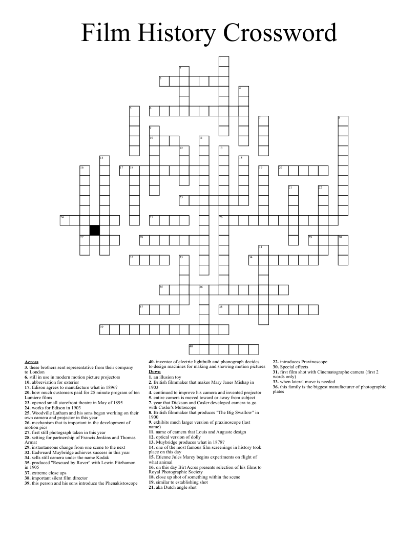 Film History Crossword WordMint