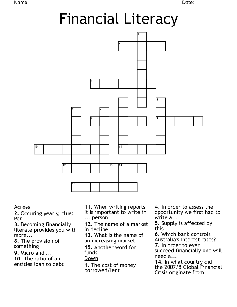 Financial Literacy Crossword WordMint