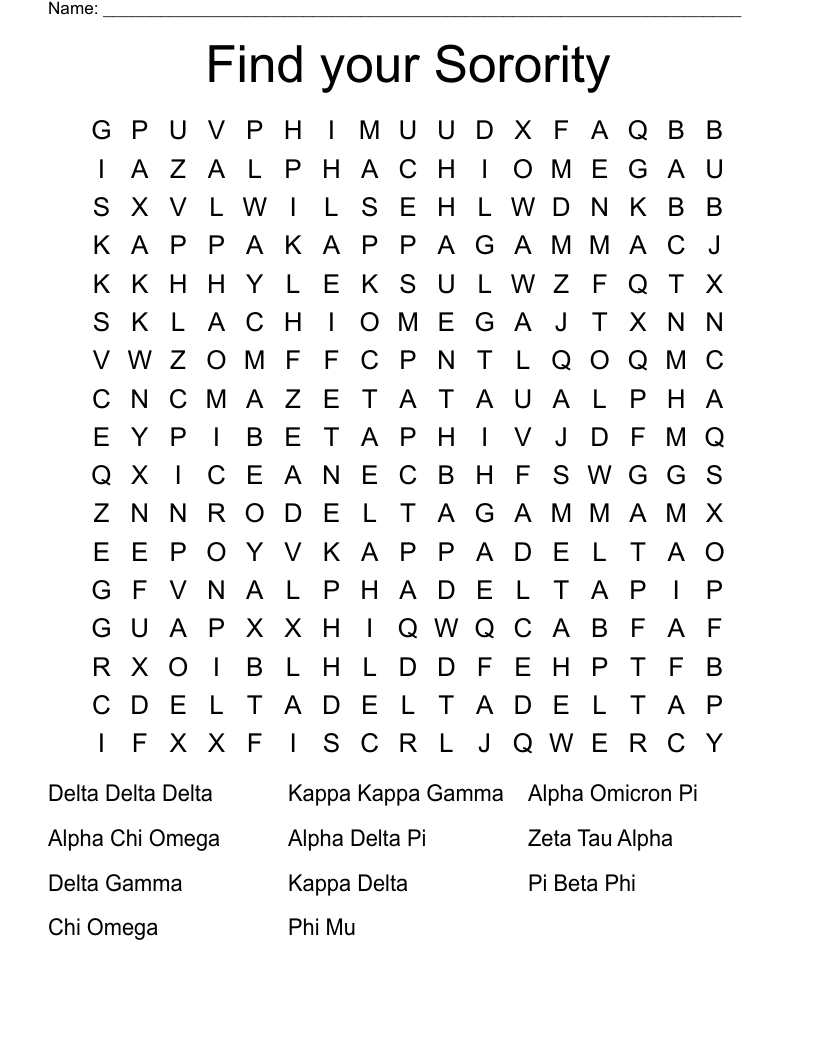 Find Your Sorority Word Search WordMint