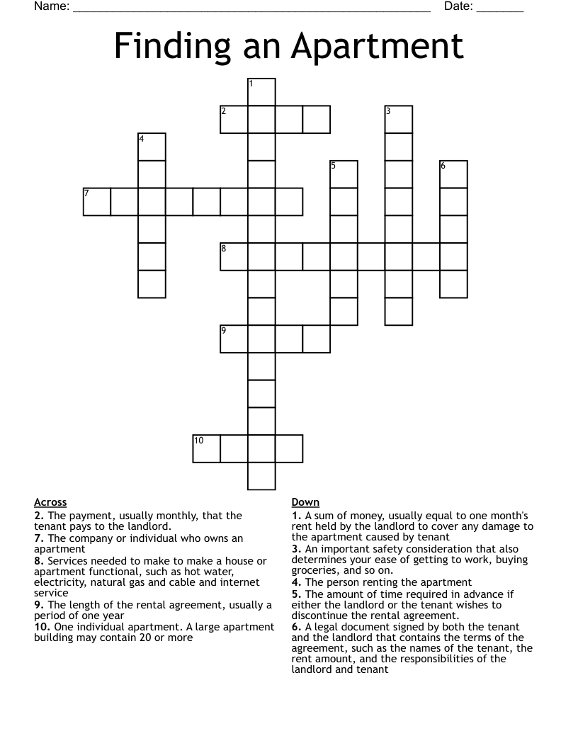 Finding An Apartment Crossword WordMint