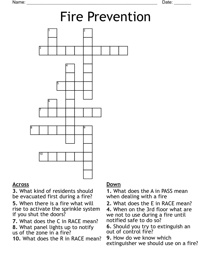 Fire Prevention Crossword WordMint