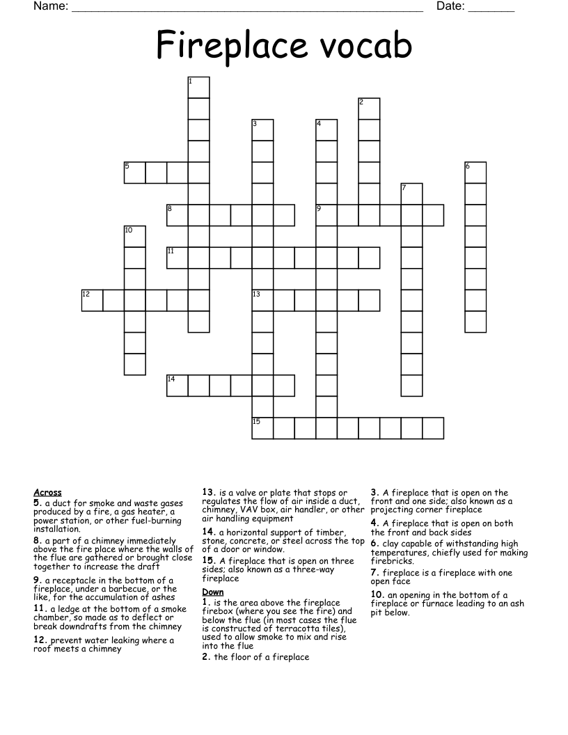 Fireplace Vocab Crossword WordMint Fireplace Vocab Crossword WordMint