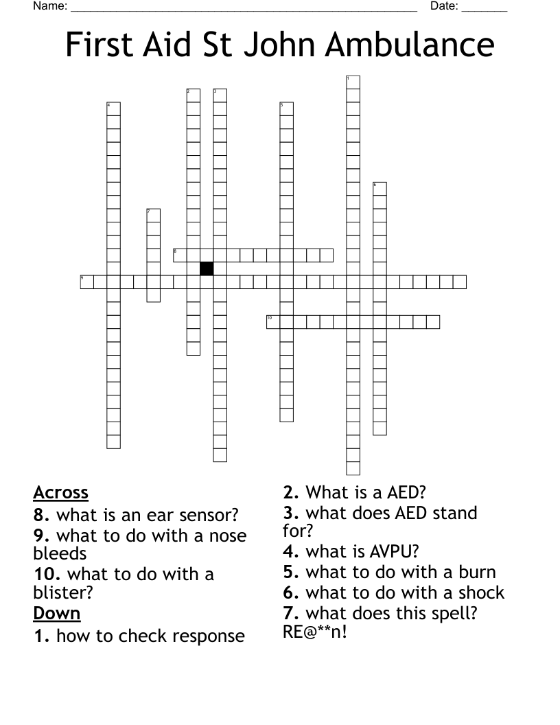 First Aid St John Ambulance Crossword WordMint First Aid St John Ambulance Crossword WordMint