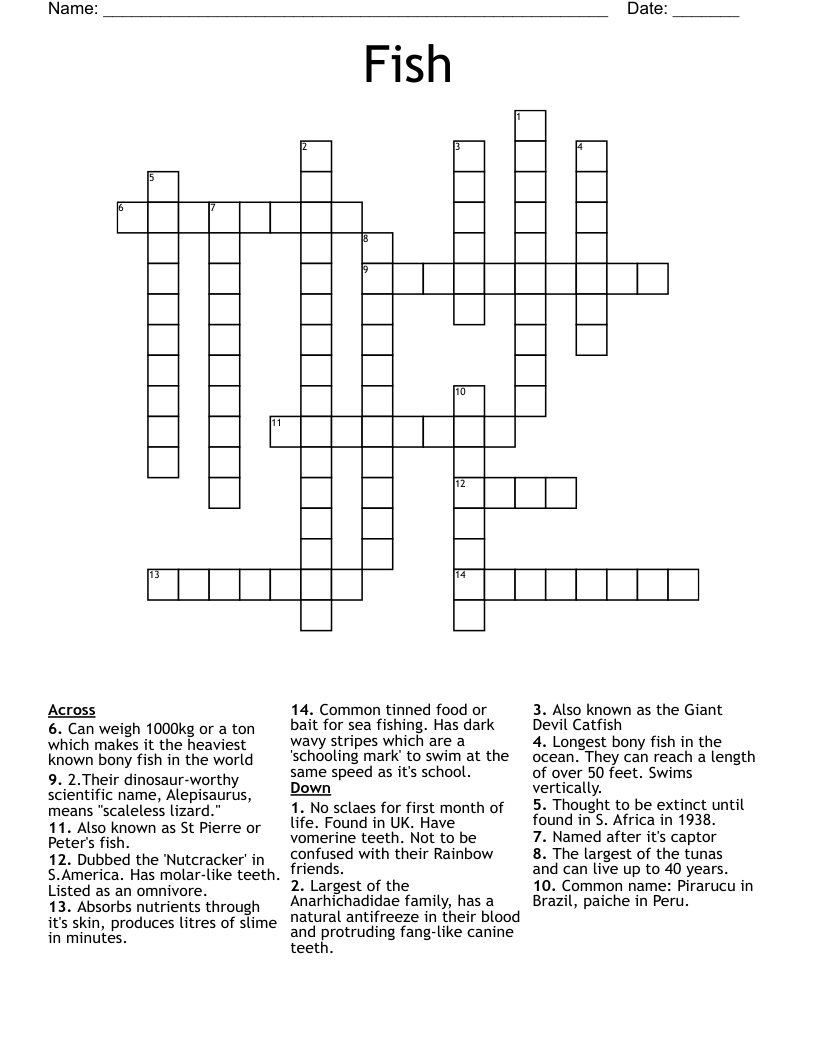 Fish Crossword WordMint