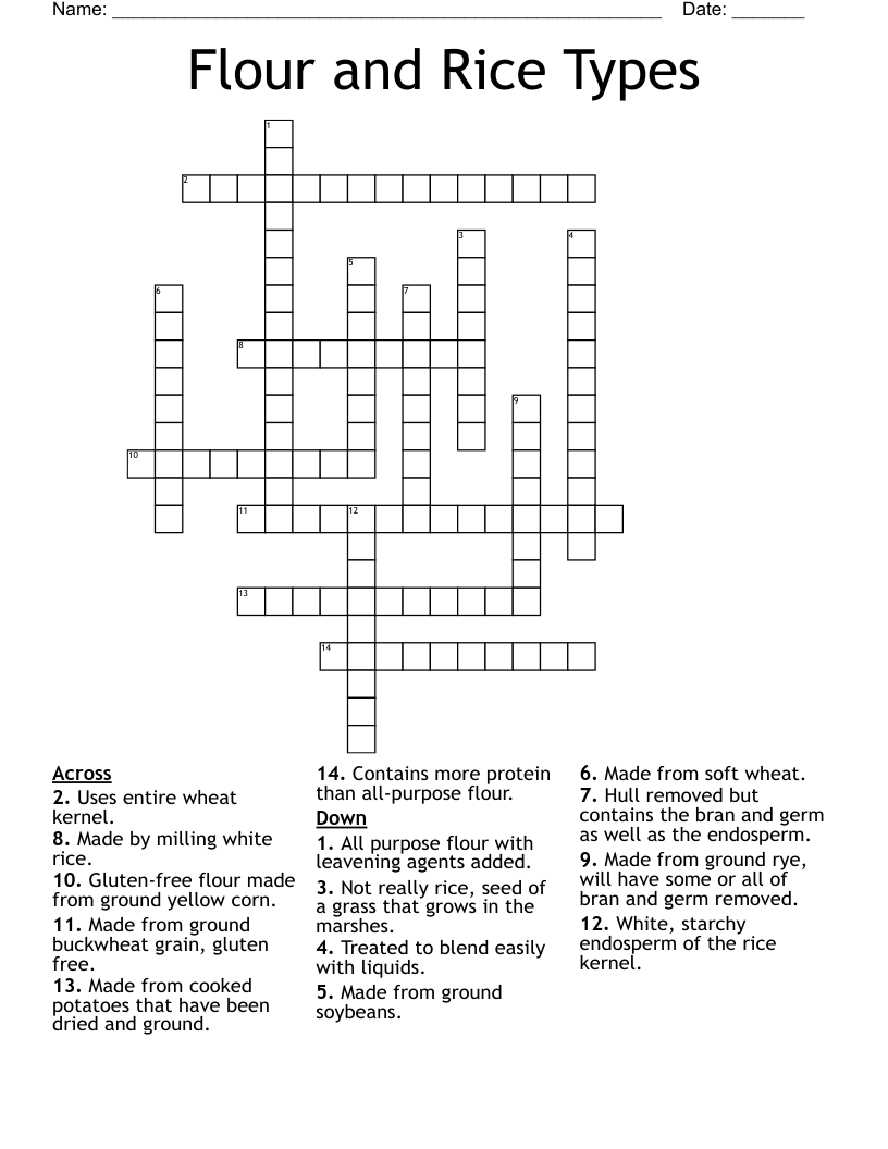 Flour And Rice Types Crossword WordMint