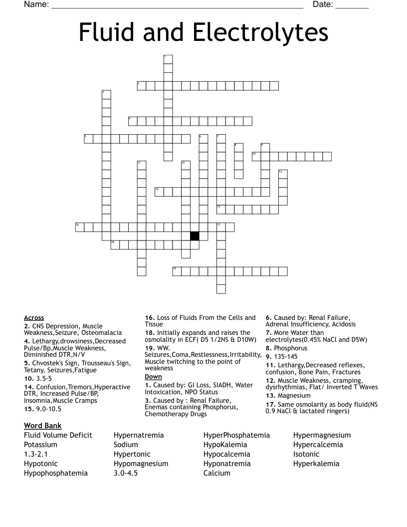 Fluid And Electrolytes Crossword WordMint Fluid And Electrolytes Crossword WordMint